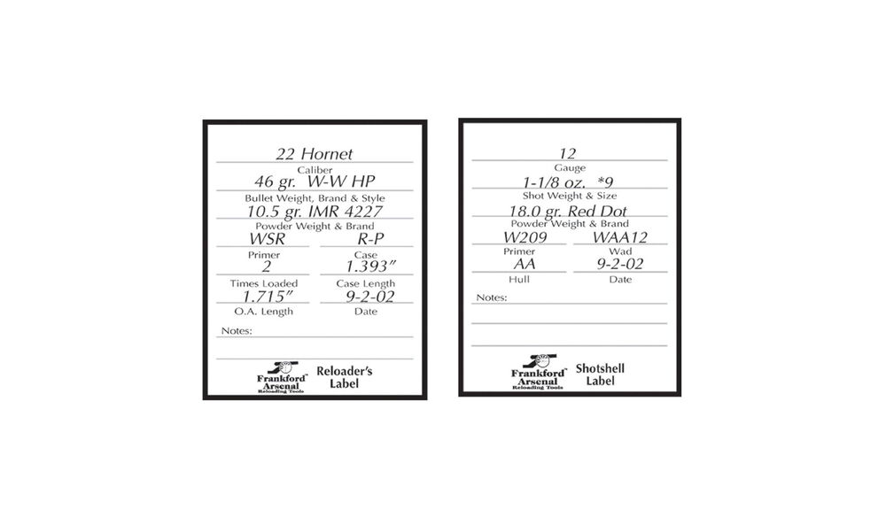 Pistol and Rifle Reloader's Labels - 100 Pack